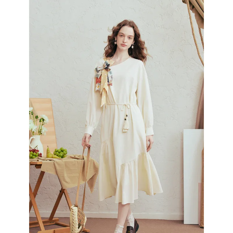 

Sweet & Gentle Bowknot Ruffle Hem Dress – Detachable Print Design