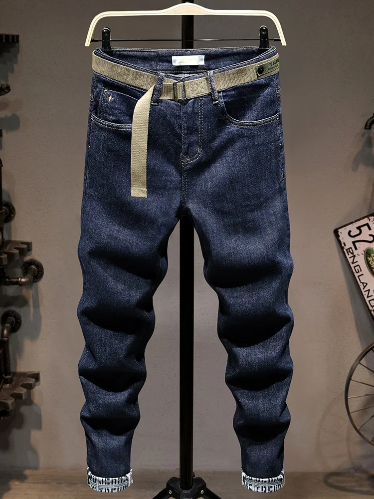 

Мужские джинсы прямого кроя Slim Fit из эластичного хлопкового денима, со средней посадкой, на молнии, модные, городские, молодежные, длинные брюки