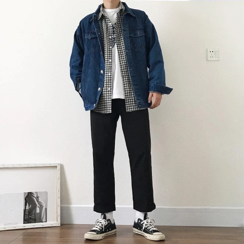 

Модная мужская джинсовая куртка с лацканами и пуговицами, быстрая доставка, новинка дизайнера, брендовая корея, дешевая цена, стильный размер L, мужские джинсовые пальто