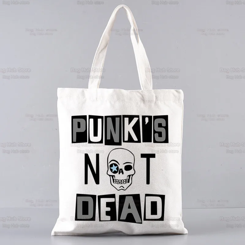 Punks Not Dead Rock 여성용 쇼핑백, 에코 재사용 가능한 여성용 토트백, 대학 핸드백 레트로 대형 여성용 숄더백