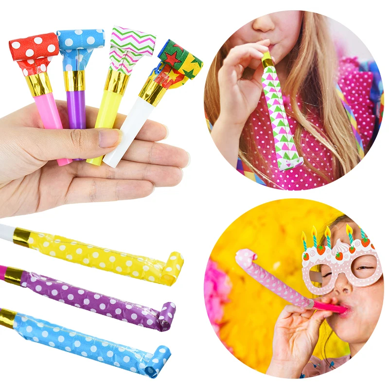 10pcs Blowing Dragon Whistle Funny Colorful Whistles Blow Roll Toy for Kids Birthday Party Favors Baby Shower Games Props Toys