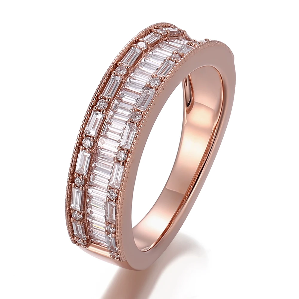 Provence luxury half eternity band 10K 14K rose gold baguette cut lab diamond wedding band milgrain engagement ring wholesale