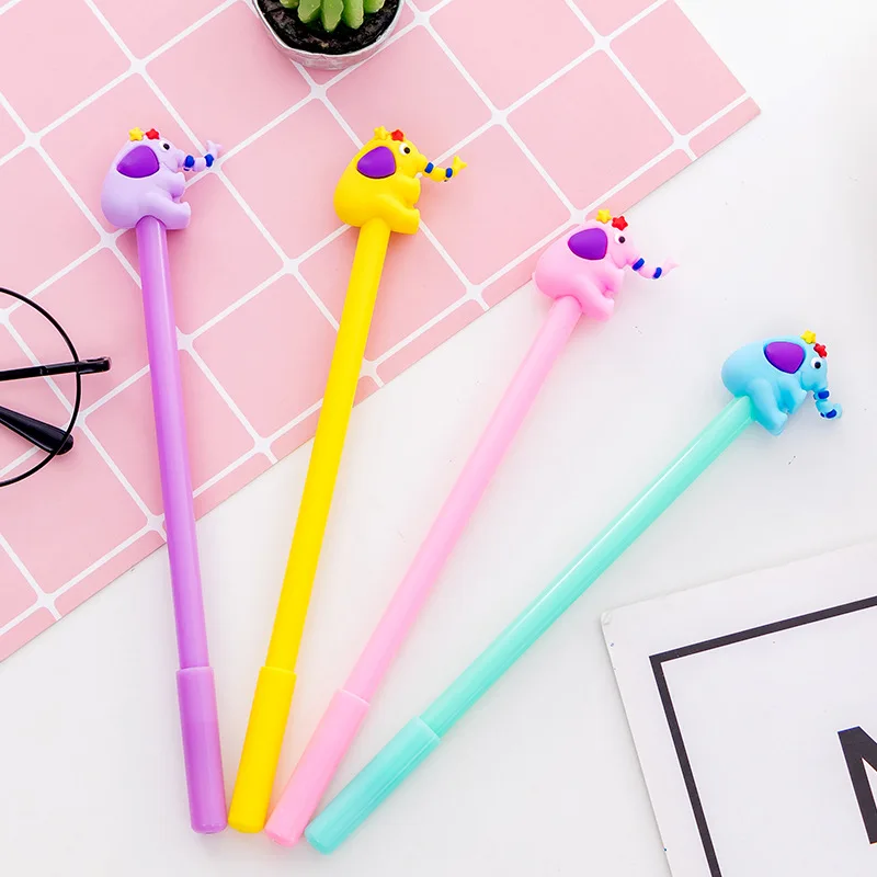 12/60 Pcs Gel Pens Wholesale Cute and Creative Small Colorful Elephant Cartoon Student Pen 0.5mm Black Student Stationery