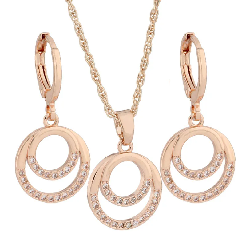 Hot 585 Rose Gold Color Drop Earrings And Pendants Sets For Women Natural Zircon Luxury Quality Jewelry Bridal Wedding Jewelry S