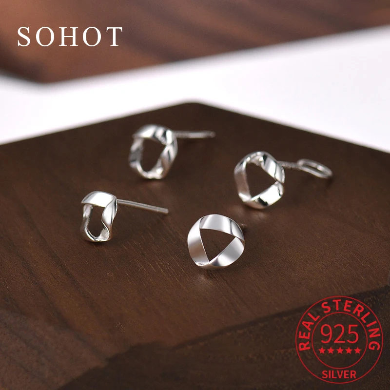 

Real 925 Sterling Silver Hollow Geometric Mini Stud Earrings for Fashion Women Classic Minimalist Fine Jewelry Accessories