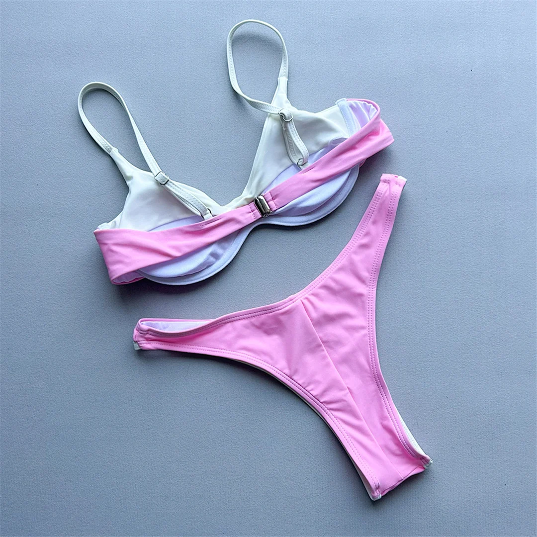 Splicing-Bikini mit Bügel, Damen-Badeanzug, zweiteiliges Bikini-Set, brasilianischer Badeanzug mit Polsterung, Badebekleidung, Schwimmbekleidung V8457 – Detail 9
