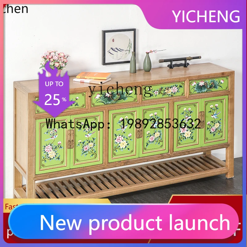 

BB Hand-painted Solid Wood Sideboard Storage Cabinet Elm Wood Entrance Partition Shoe Cabinet Complete Furniture