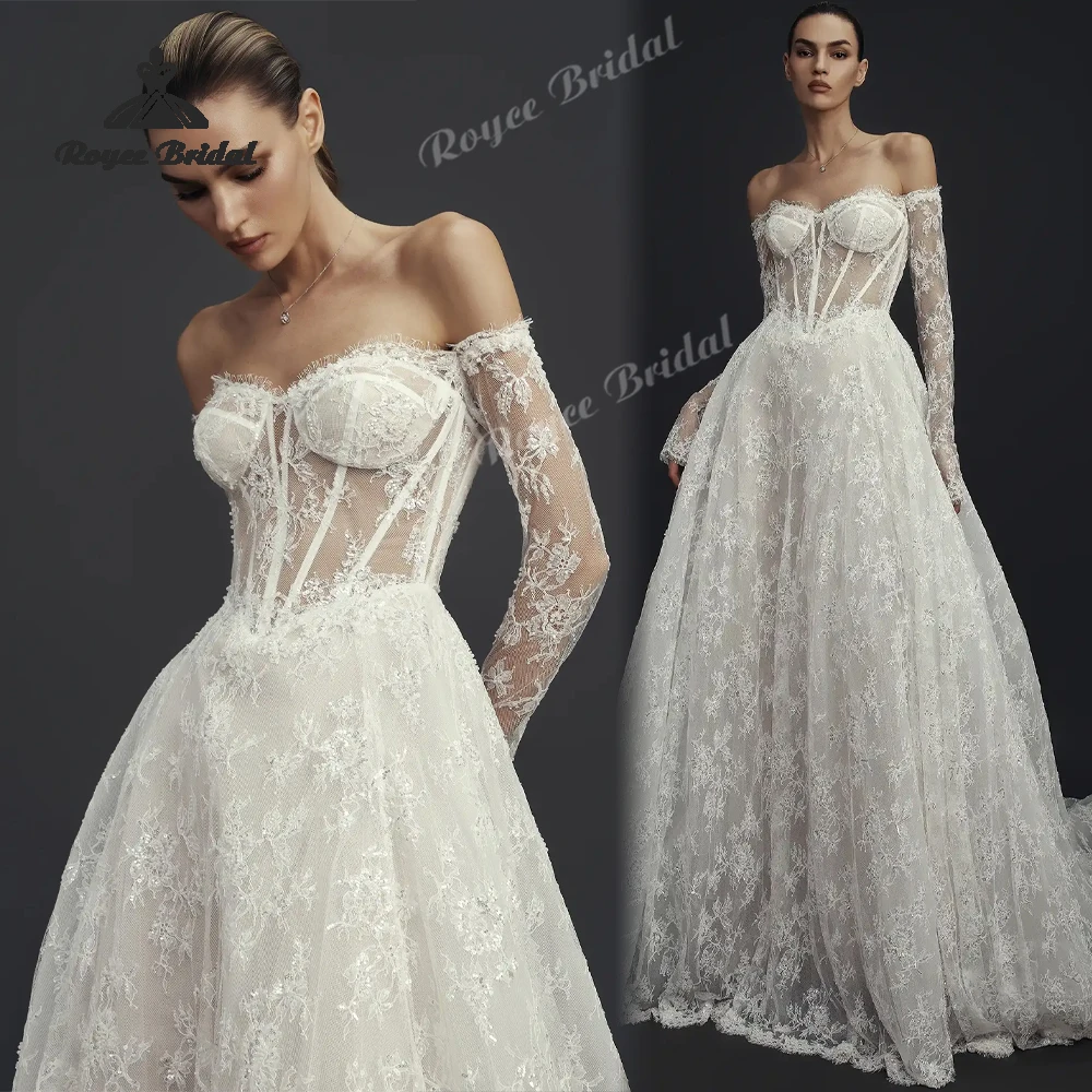 Elegant Sweetheart A Line Wedding Dresses 2027 Flowers Lace Off The Shoulder Beach Bridal Gown Customized vestido de novia