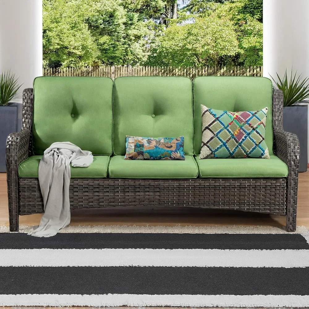 

Outdoor Patio Couch Wicker Sofa -for Outside Patio Garden with Deep Seating and Olefin Cushions, 3 Seater Rattan Sofa