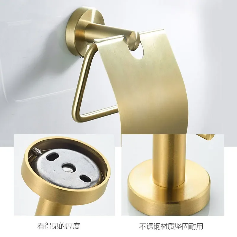 Toilet Paper Holder Brushed Gold Stainless Steel Pendant Paper Hooks Towel Rack Paper Roll Holder Hardware With Cover MJ