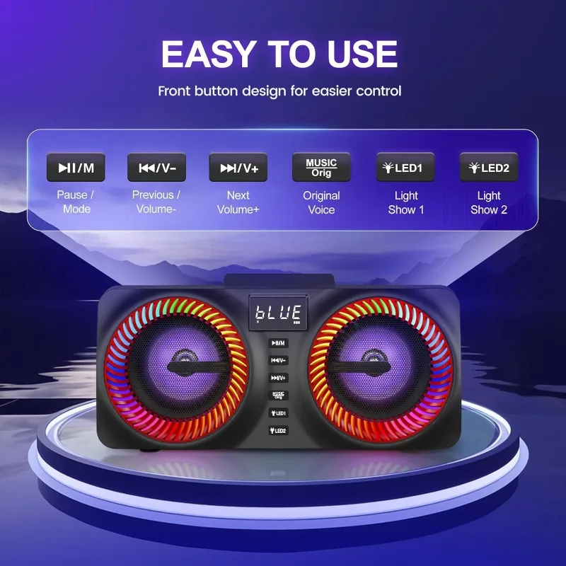 SD218 Wireless Karaoke Bluetooth Speaker PA System with 2 UHF Microphone Rhythm LED Lights USB/TF/AUX Portable Outdoor Subwoofer