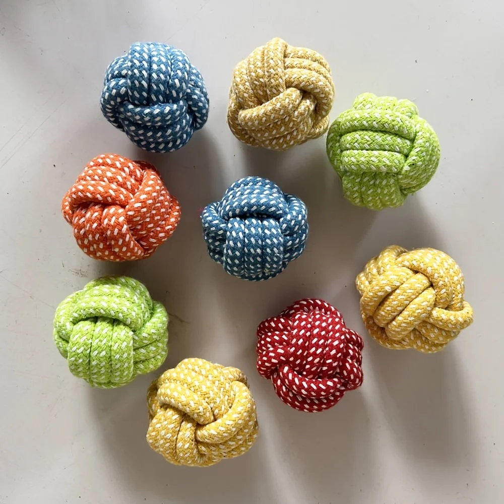3pcs Random Color Colorful Cotton Rope Ball Dog Chew Toy, Durable Knotted Teething Toy for Small Medium Pets Interactive Play