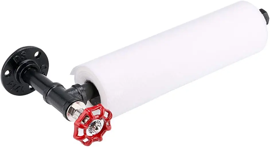 

13-дюймовый промышленный держатель для полотенец из трубчатой стали - настенная винтажная железная вешалка с красной ручкой для ванной и кухни