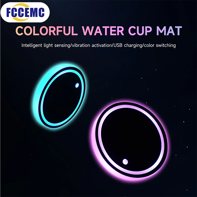 

2pcs LED Car Cup Holder Light Car RGB Colors Cup Holder Pad Coasters Bottle Atmosphere Light Mats Car Interior Accessories