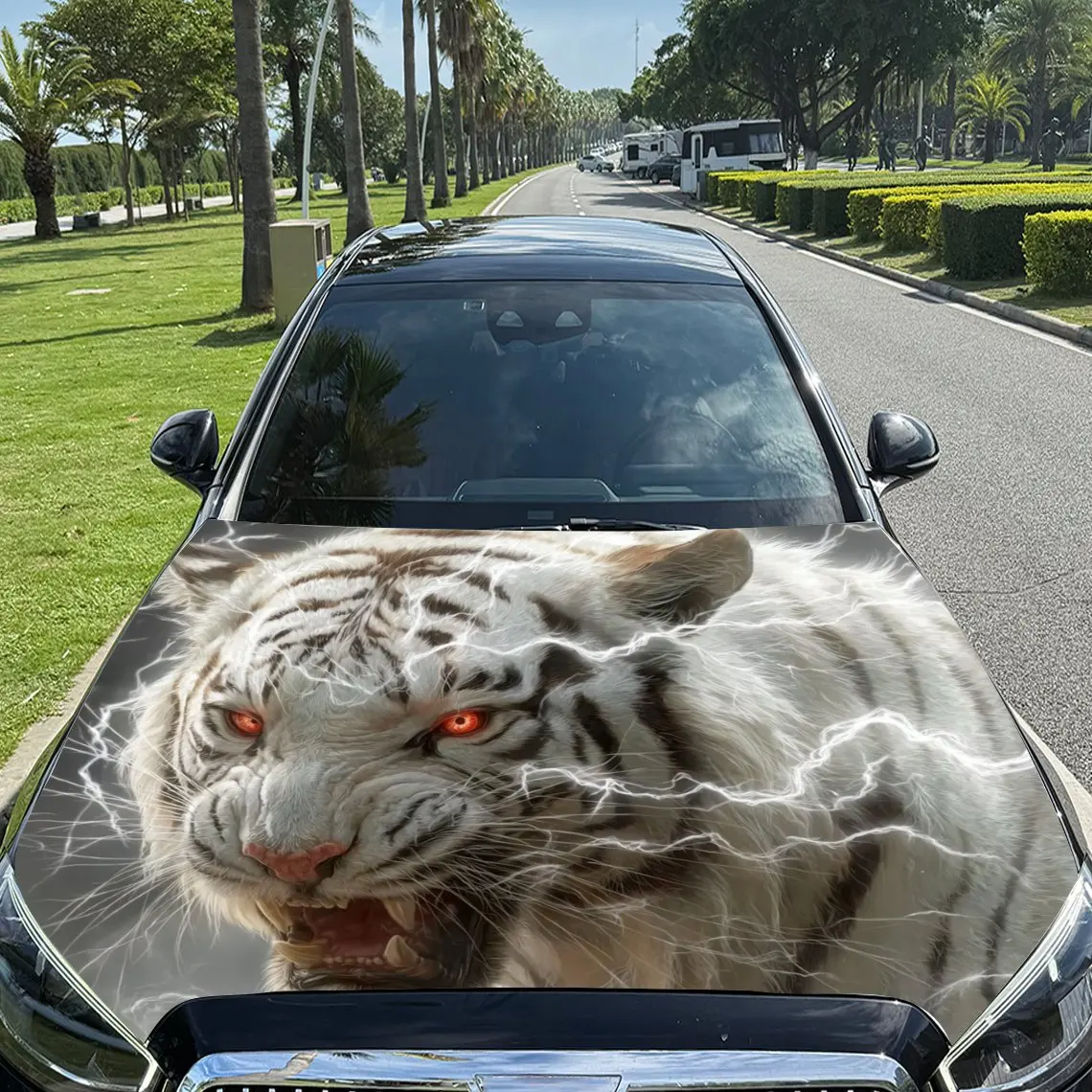 Thunder White Tiger Car hood packaging sticker, PVC material, self-adhesive waterproof, anti-slip paint, car exterior decoration