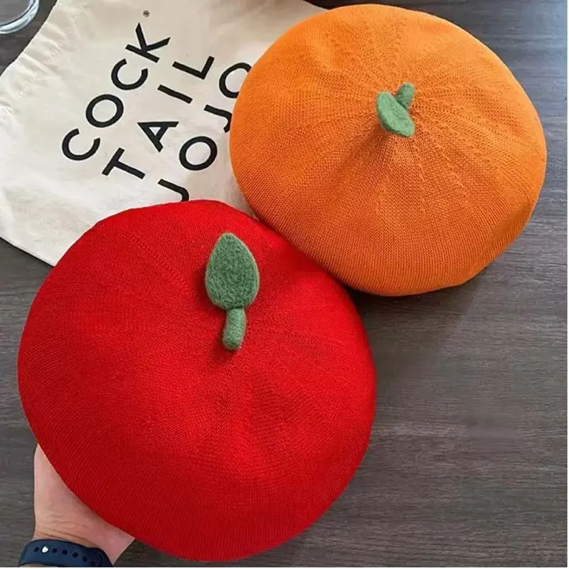 Japanse Roze Perzik Meisje Schilder Hoed Ademend Oranje Baret Fruit Caps Casual Frisse Leuke Muts Baret Cap Vrouwelijke Dame