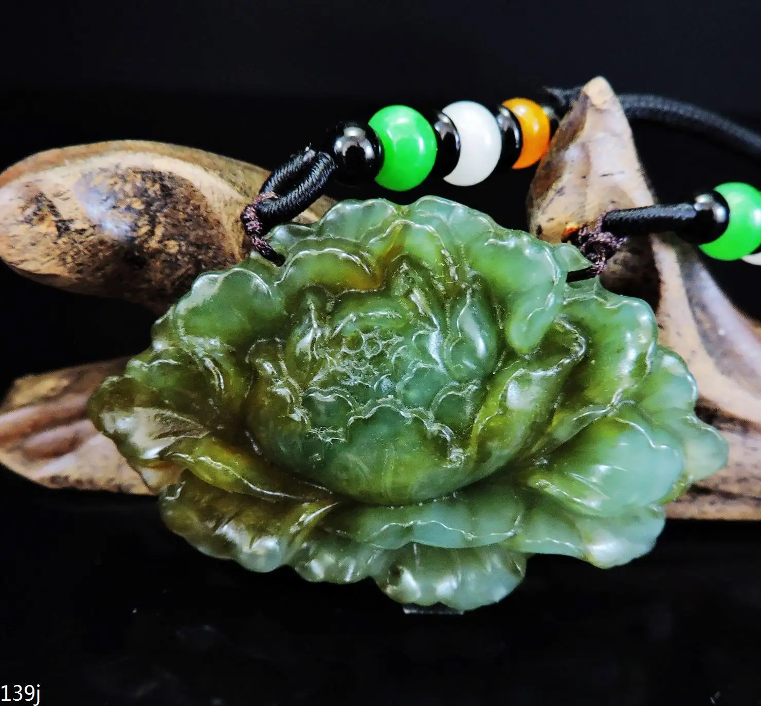 

Jade Jewelry Natural Jade Pendant Necklace Hand-Carved peony flower Jadeite Necklace Pendant Gift No Treatment 139j