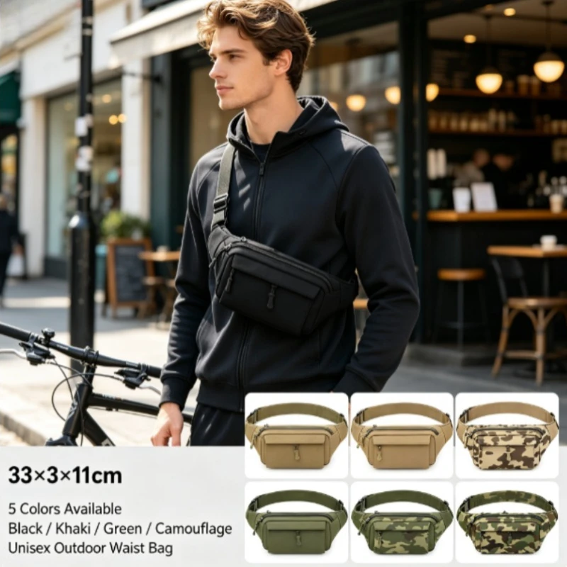 New Camo Multi-Functional Fanny Pack for Men, Outdoor Sports Casual Chest Bag Portable Crossbody Cell Phone Waist Bag