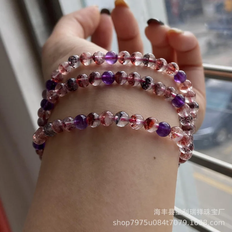 Natural Buddha Beads Three Circle Black Gold Purple Strawberry Seven Bracelet
