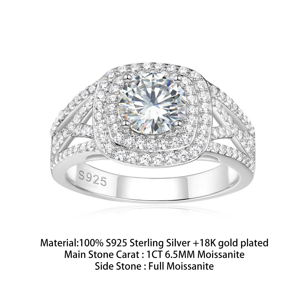 OEVAS 1CT 6.5MM Round Full Moissanite Rings for Women S925 Silver Plated 18K Gold Wedding Band Party Fine Jewelry certificates view 2