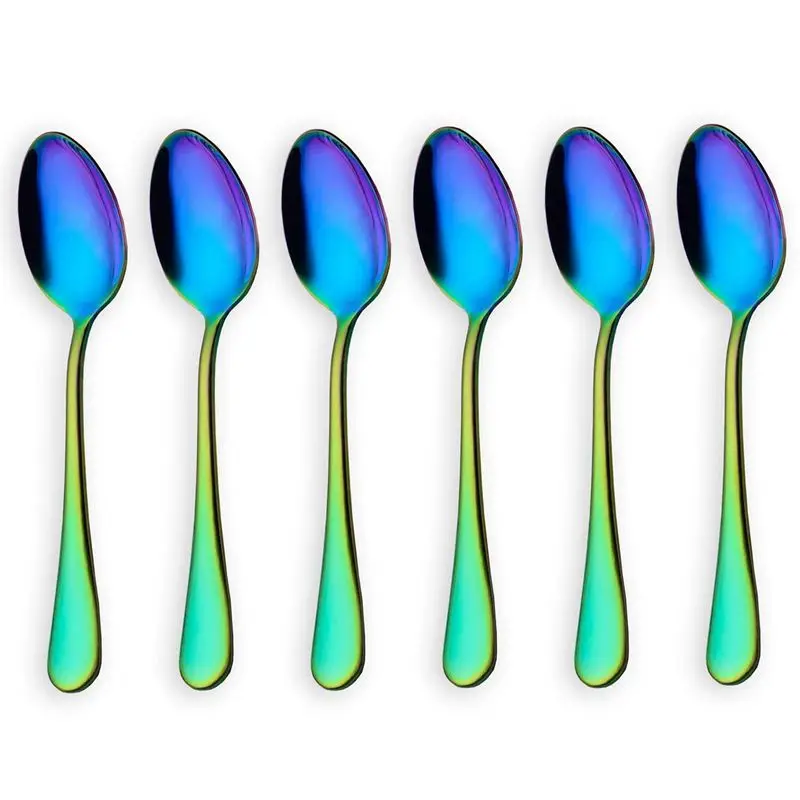 Rainbow Color Teaspoons Coffee Spoon Mini Cake Spoon Stainless Steel Set Of 6 Pieces (Coffee Scoops)