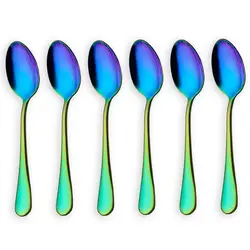 Rainbow Color Teaspoons Coffee Spoon Mini Cake Spoon Stainless Steel Set Of 6 Pieces (Coffee Scoops)