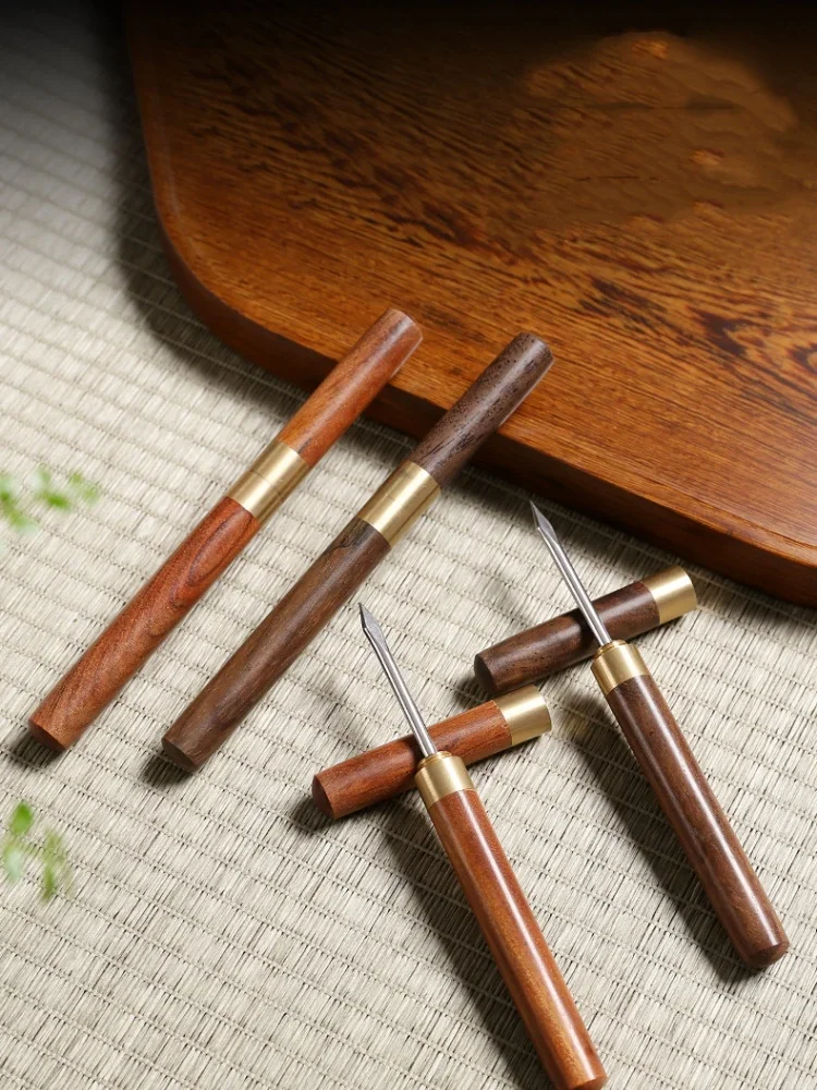 Edelstahl Tee Nadel Solide Sandelholz Ebenholz Holz Griff Mantel Langlebig Pu'er Tee Lösen Messer Tee-Set Zubehör – Detail 5