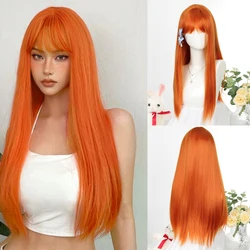 Lolita Wig Synthetic Cosplay Orange Woman Party Long Straight Hair Anime Wig Black Pink Curly Hair