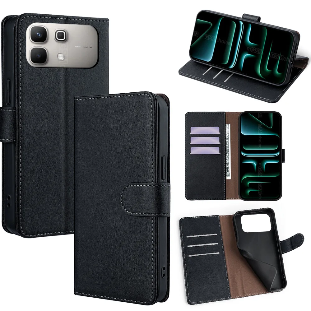 

Magnetic Buckle Leather Flip Cover for Infinix Hot 70 60 50 40 30/Note Edge 60 50 40 30 10 Pro with Built-in Wallet Card Slots