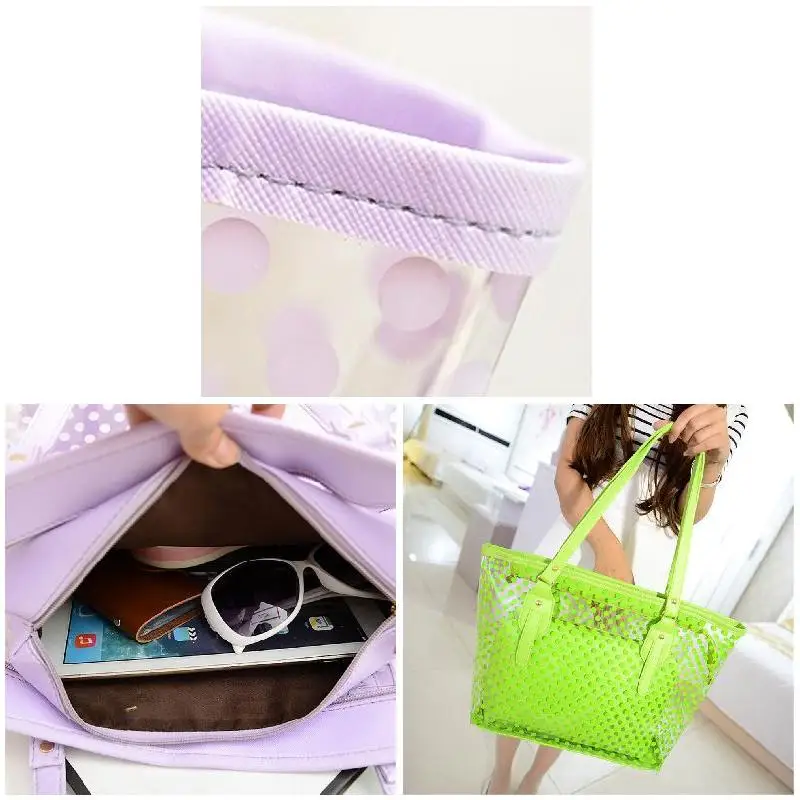 Large Transparent Shoulder Shopper Bag for Women Candy Color Round Dot Decor Fashion Beach Bags Crossbody Reusable Travel Bags