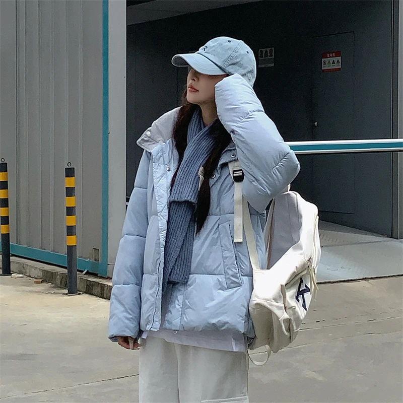 

Autumn Winter Short Down Jackets Light Color Women's Down Cotton Padded Jacket Long Sleeve Hooded Thick Warm Female Outwear Coat