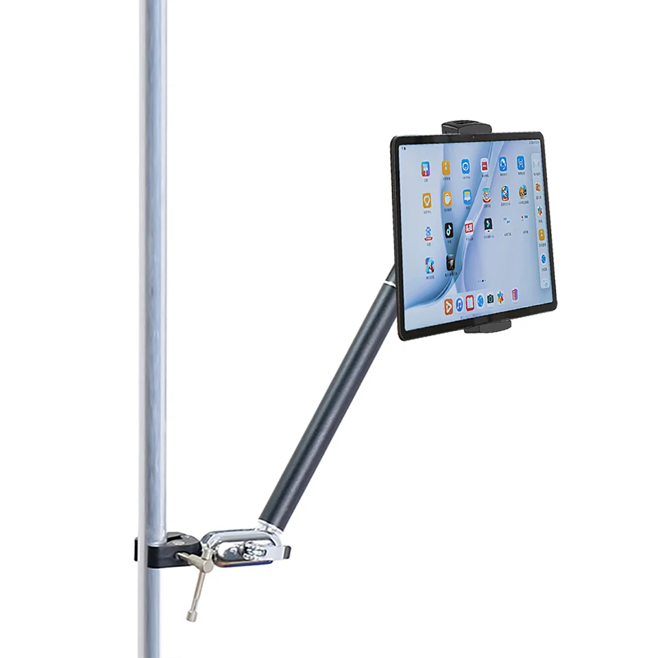 OUTMIX Adjustable Mic Music Stand with Clamp Long Arm Tablet Phone Holder Aluminum Mount for 4.7-13
