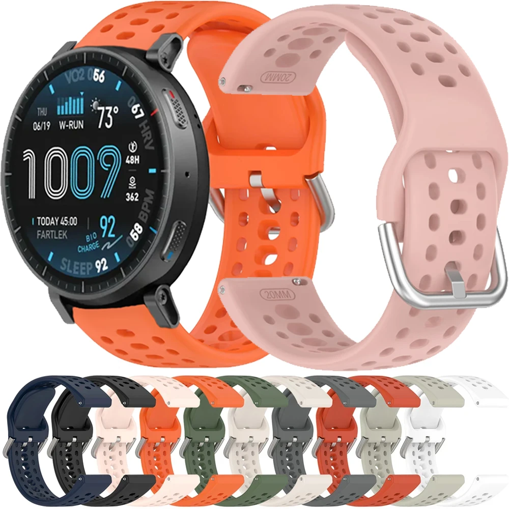 20/22 mm offizielles Silikonarmband für Amazfit Active Max/Balance 3/Bip 6 5/Max/Helio, atmungsaktives Band, Amazfit Active 2–3 Uhrenarmband