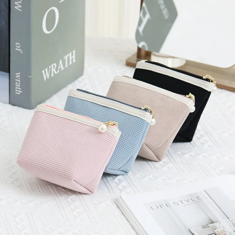 L/M Corduroy Makeup Bag Women Cosmetic Bag Travel Cosmetic Organizer Zipper Coin Purse Mini Cute Purse Key Lipstick Storage Bag