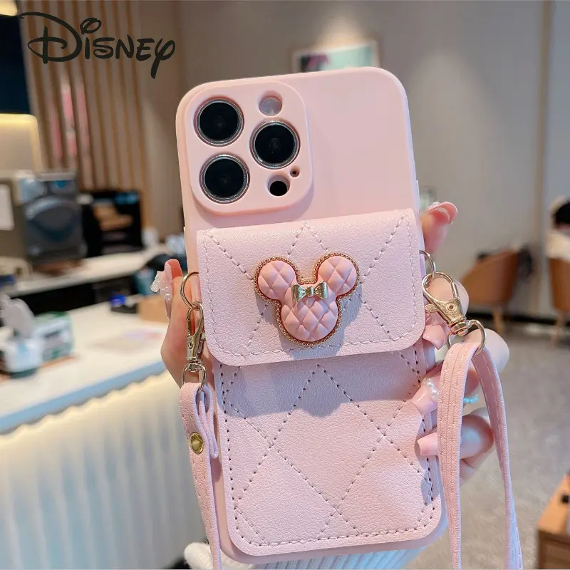 Disney Minnie New Women's Crossbody Bag Fashionable High Quality Bank Card Bag Phone Case Cute Cartoon Credit Card Case