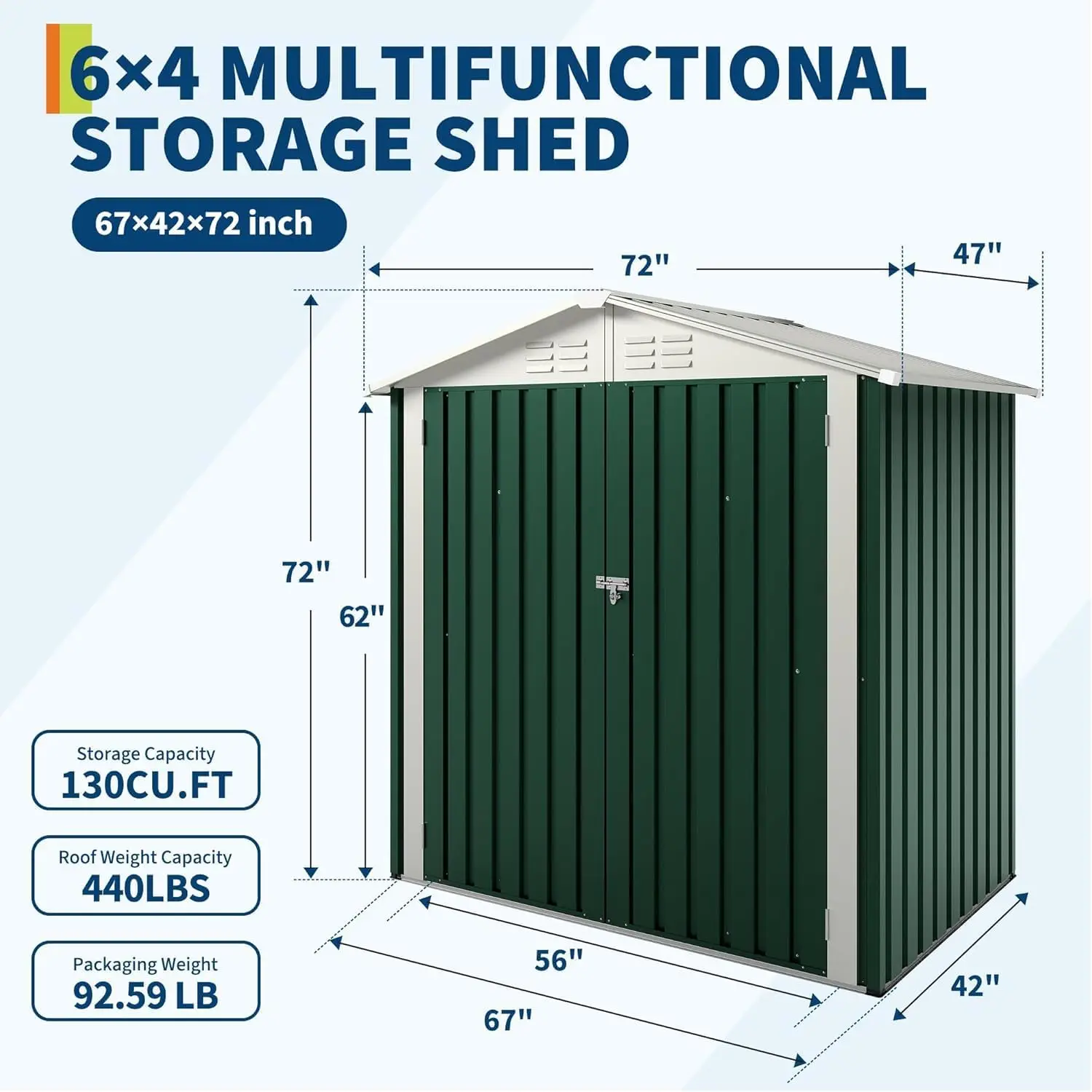 6x4ft Metal Garden Storage Shed Lockable Doors Sloped Roof for Patio Backyard Lawn, Customized