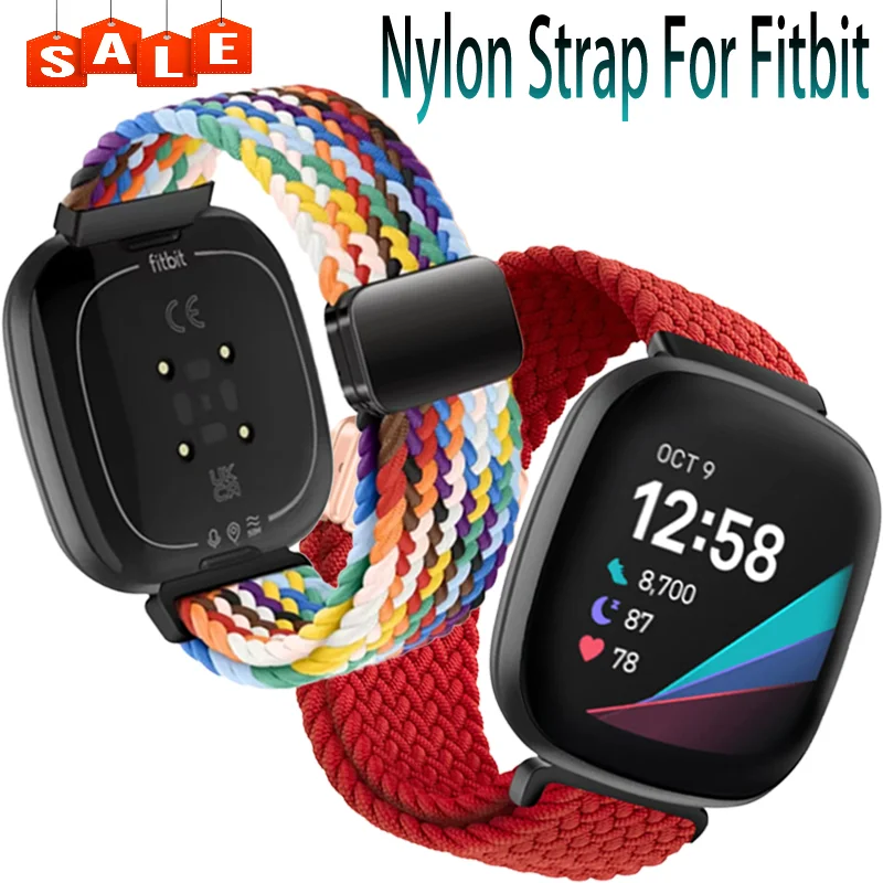 Nylon Braided Loop Strap For Fitbit Versa 4/3 Adjustable Metal Magnetic Buckle Bracelet Wristband For Fitbit Sense 2/1 Accessory