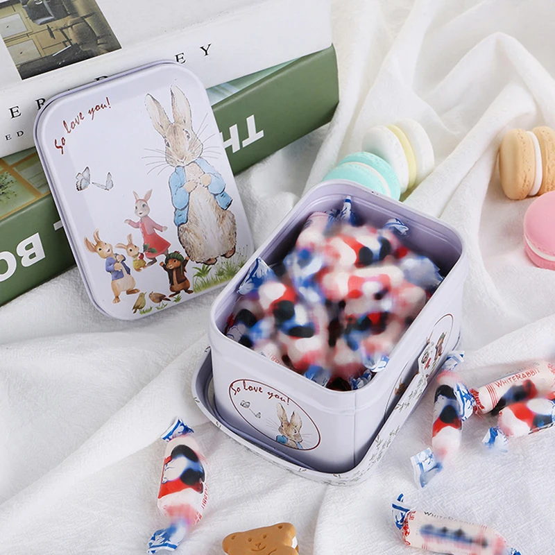 White Rabbit Toffee Tin Can Small Suitcase Storage Can Tin Metal Candy Box Gift