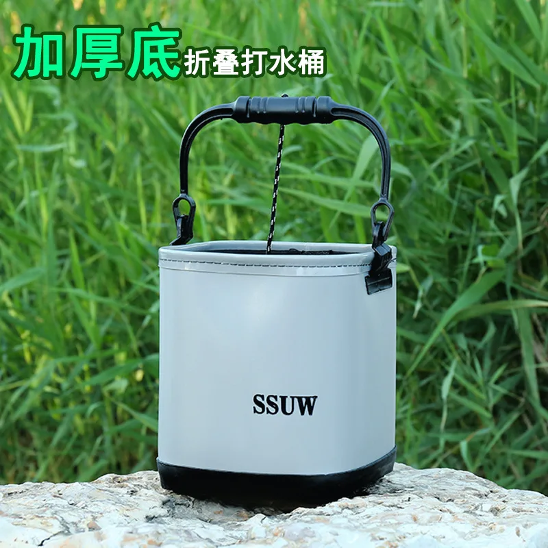 Picture 7: Thick-bottomed Transparent EVA Folding Fish Bucket Rope Strap Portable Live Fish Container Small Size Integrated Design for Rod