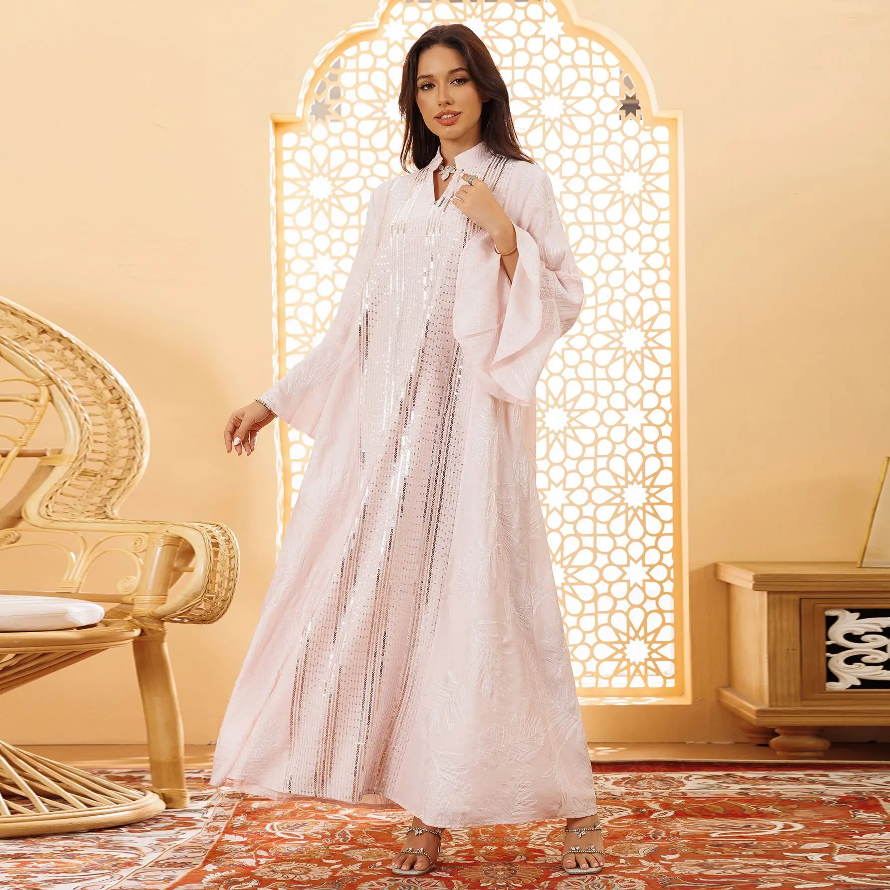 

Eid Abayas for Women Sequin Evening Dress Morocco Kaftan Luxury Dubai Abaya Ramadan Muslim Dresses Islam Jalabiya Robe Vestidos