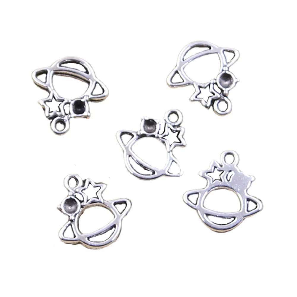 30pcs Charms Planet Spark Star Earth Saturn 12x12mm Antique Silver Color Pendants Making DIY Handmade Tibetan Finding Jewelry