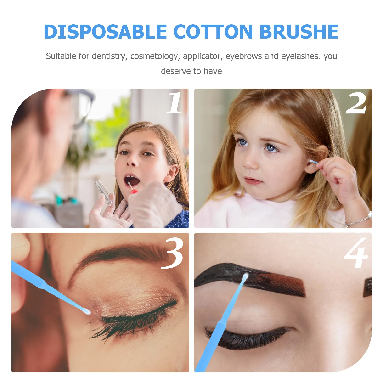 عبوتان من فرش القطن للتجميل للاستعمال مرة واحدة، أعواد توزيع الأسنان المتينة للاستخدام الطبي، متعددة الأغراض عن طريق الفم