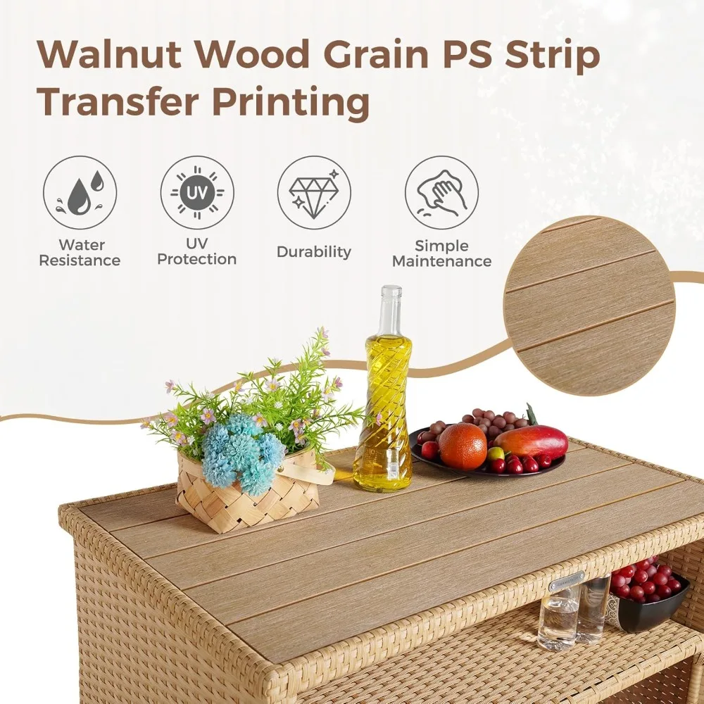 خزانة تخزين خارجية مع سطح من خشب الجوز وخزانة بوفيه من الخيزران المقاومة للطقس وخزانة جانبية من الخيزران ببابين لفناء الحديقة