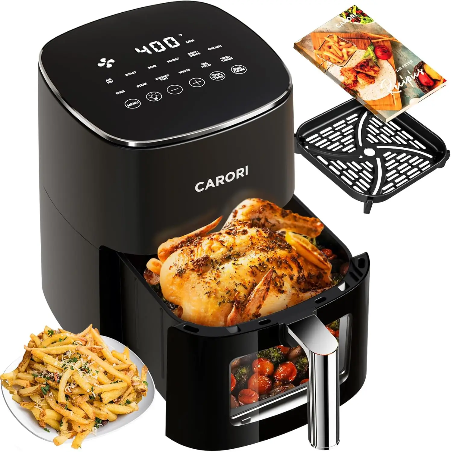 

12-Preset Air Fryer with Viewing Window, 6Qt Large Capacity, 400℉ Max Crisp for Baking, Roasting, Dehydrating