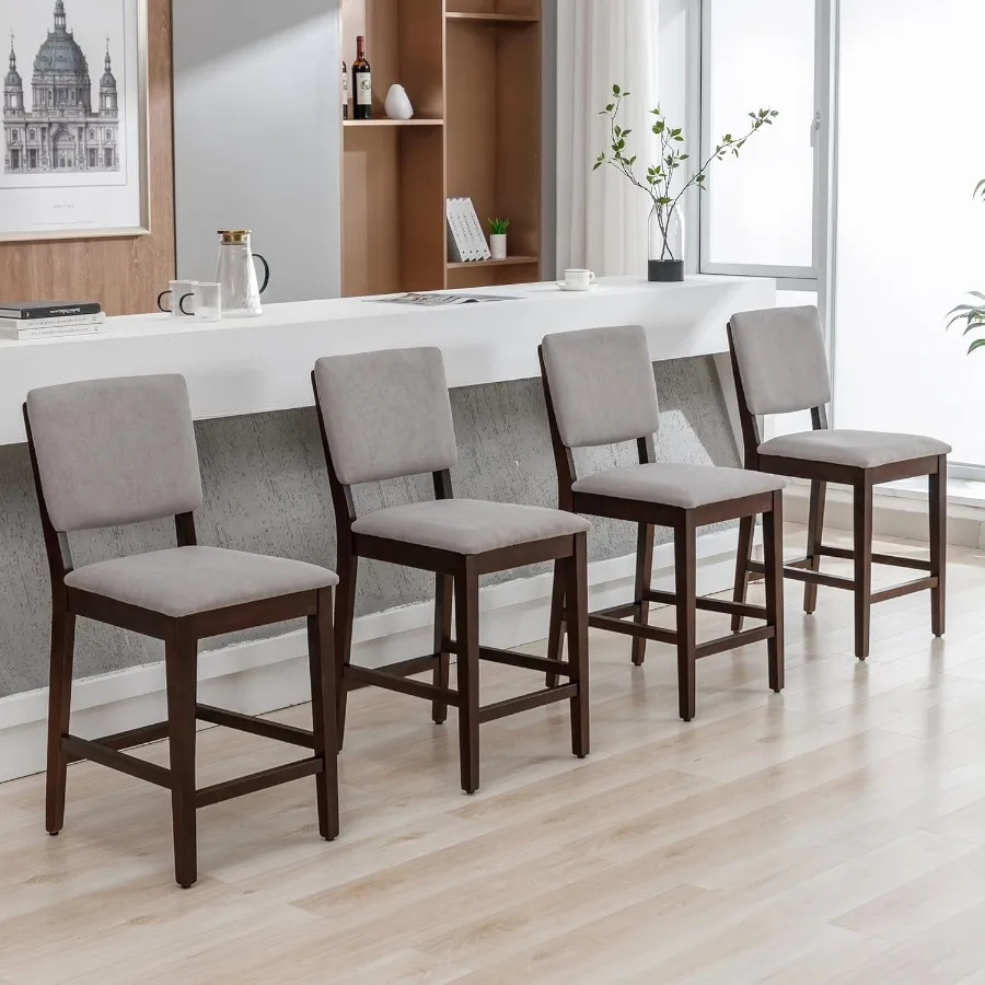 Bar Stools Counter Height Stools with Sturdy Wooden Legs and Soft Cushion for Kitchen Living Room Bar 4 Grey