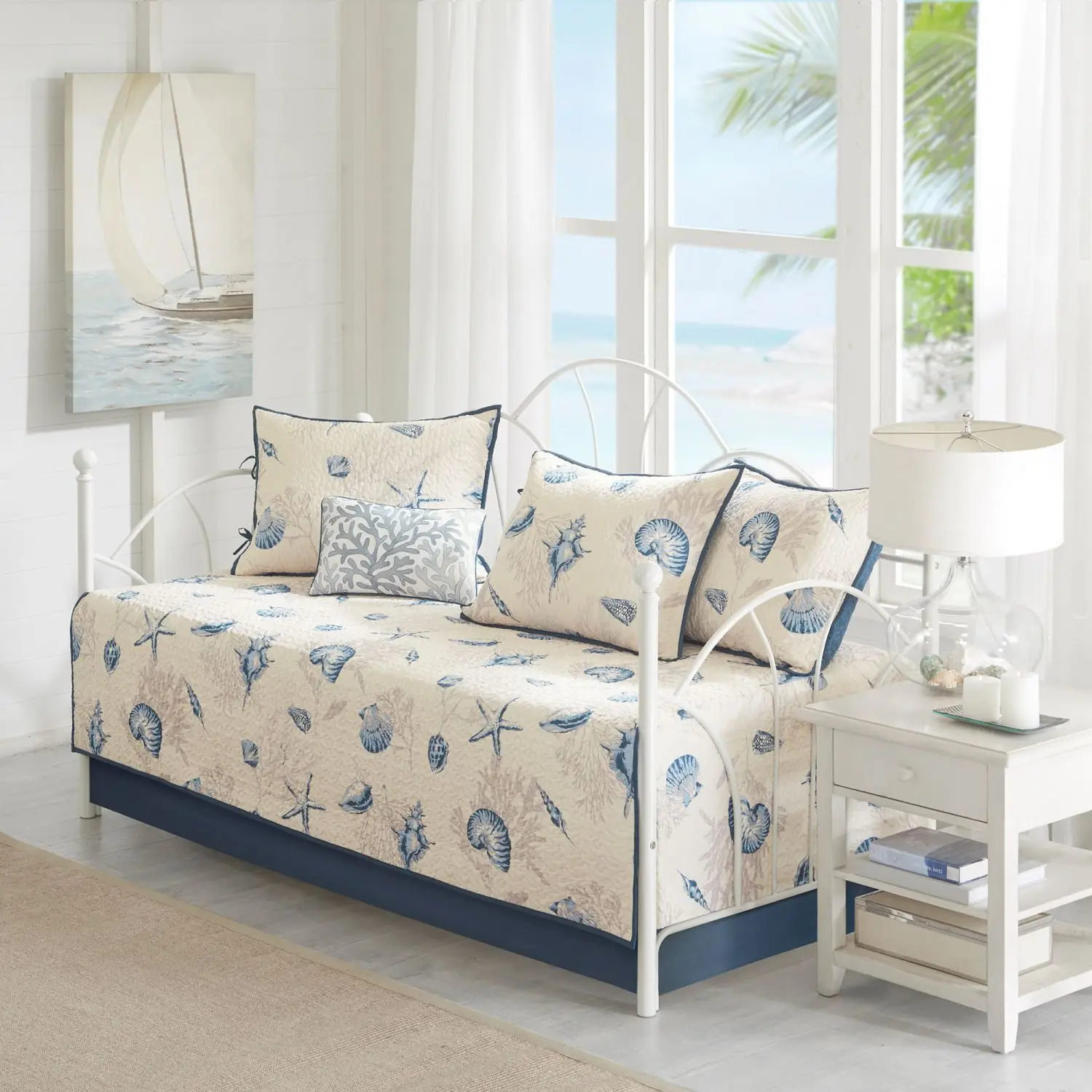 6 Piece Reversible Printed Microfiber Daybed Cover Set Blue Daybed