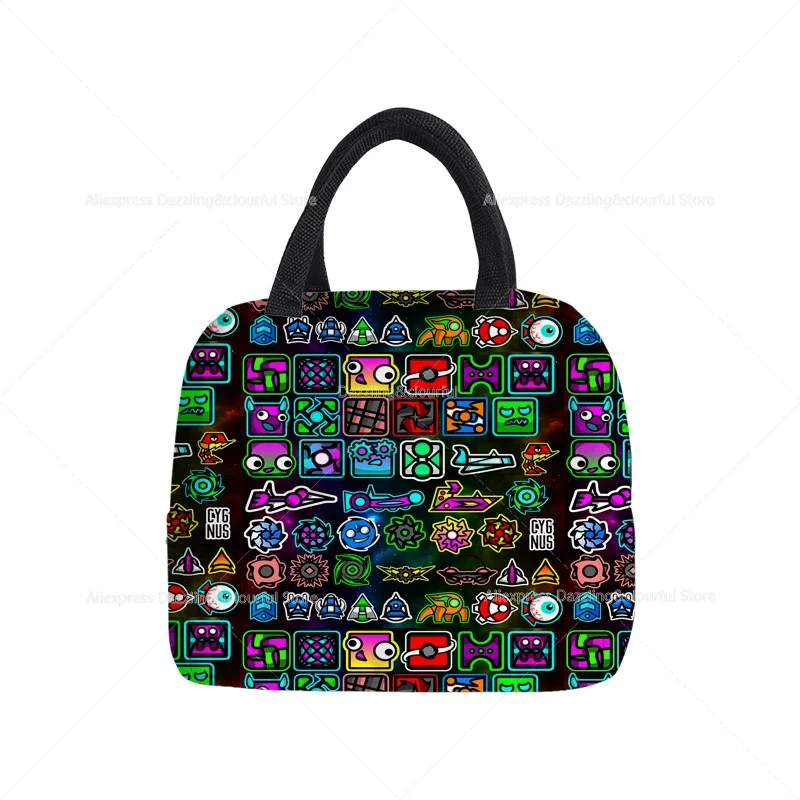 Angry Geometry Dash Cooler Picnic Bag Fashion Lunch Bag School Food Insulated Dinner Bag Camping Travel Handbag