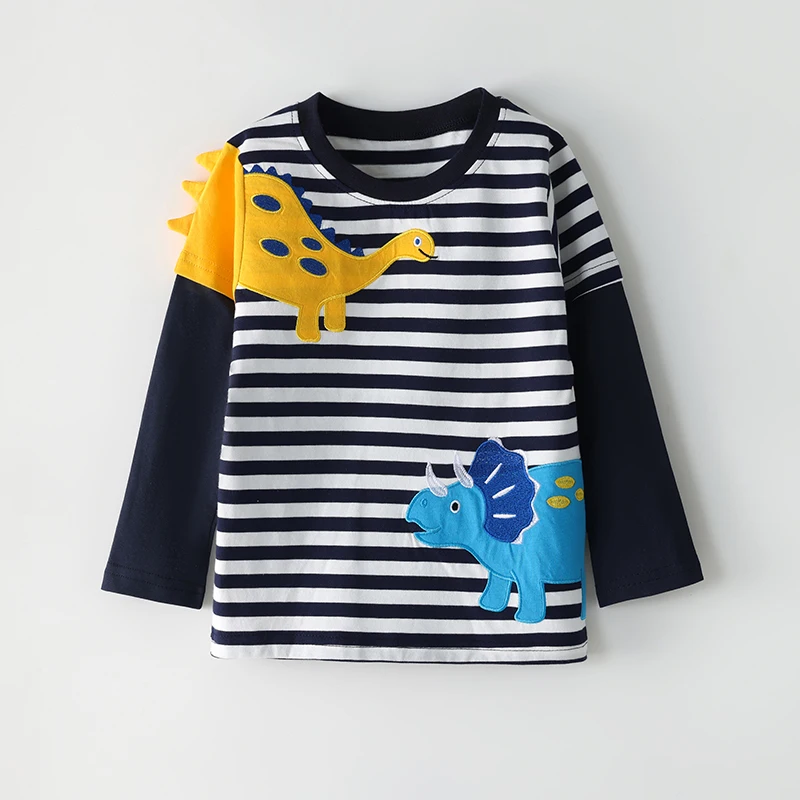 Little maven Kinderkleidung 2026 Herbst Frühling Baumwolle Baby Jungen Langarm Cartoon Dinosaurier Gestreifte T-Shirts Kinderbekleidung – Detail 2