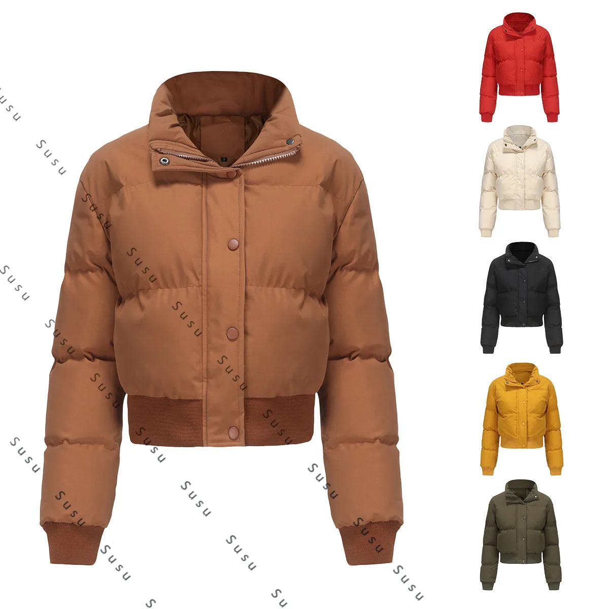 

Новинка 2025, осенне-зимняя женская короткая хлопковая одежда, женская теплая куртка с длинными рукавами и высоким воротником, свободная повседневная хлопковая подкладка