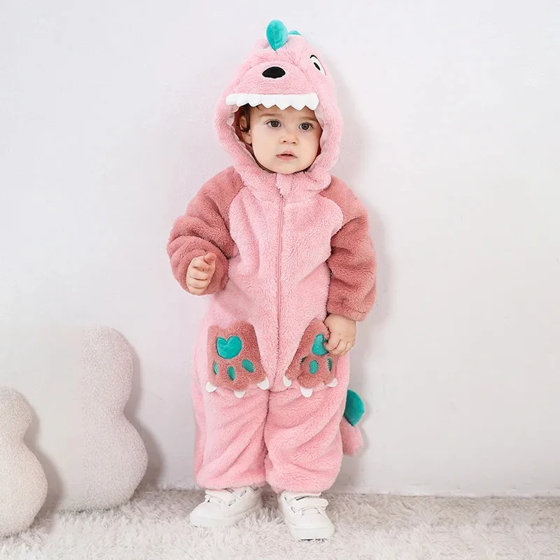Schöne Dinosaurier Neugeborenen Mädchen Kleidung Body Plüsch Weiche Warme Kleinkind Overall Halloween Kind Infant Overalls Zipper